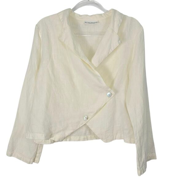 Bryn Walker Linen Blazer Soft White Asymmetrical Button Relaxed Fit Jacket S - Picture 1 of 9